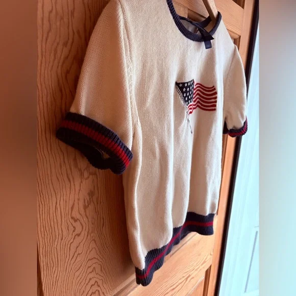 American Flag Short Sleeve Sweater | VTG | Heritage Knit | Size Large - Picture 4 of 7